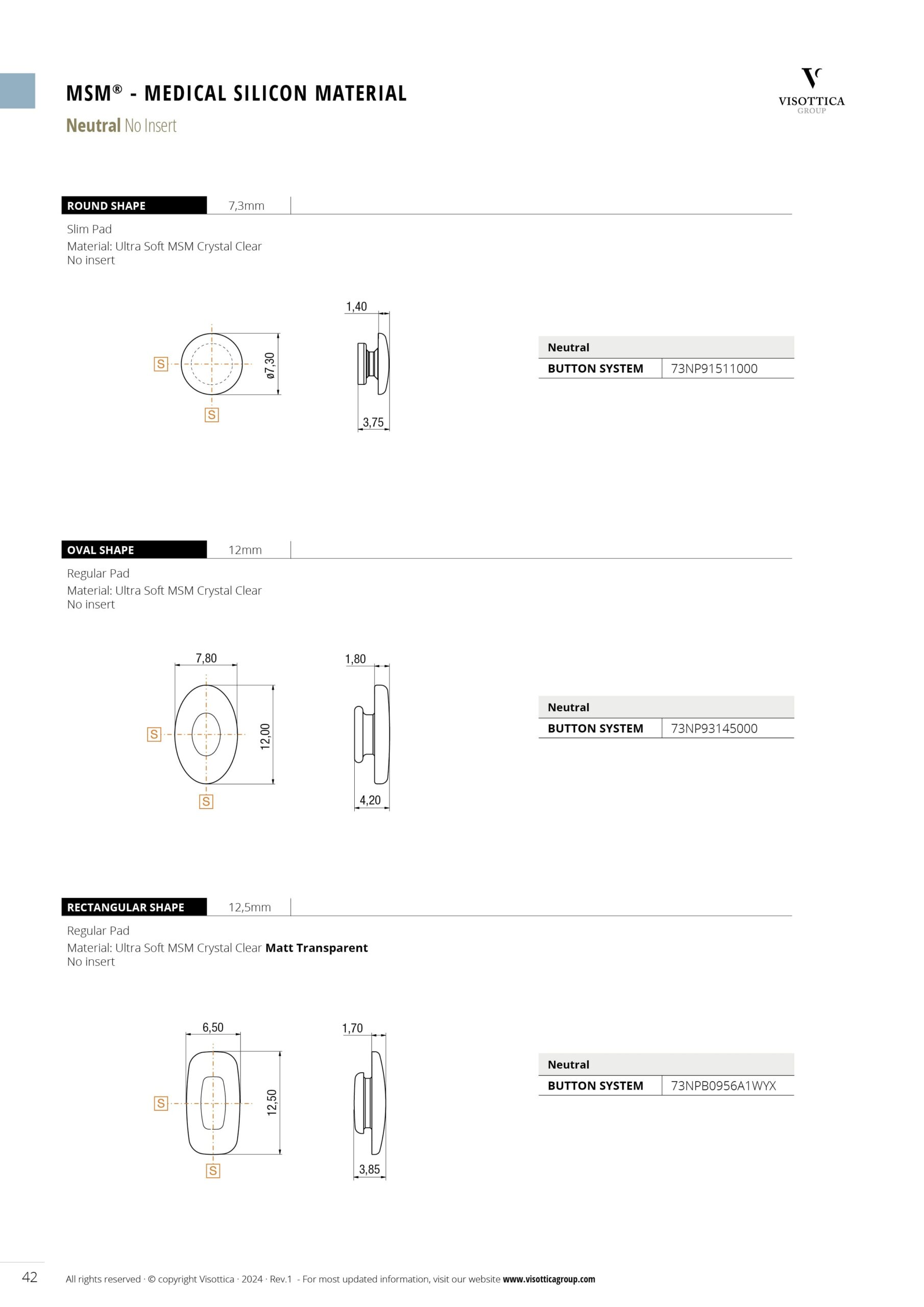 Button System - MSM - Medical Silicon Material - Neutral No Insert