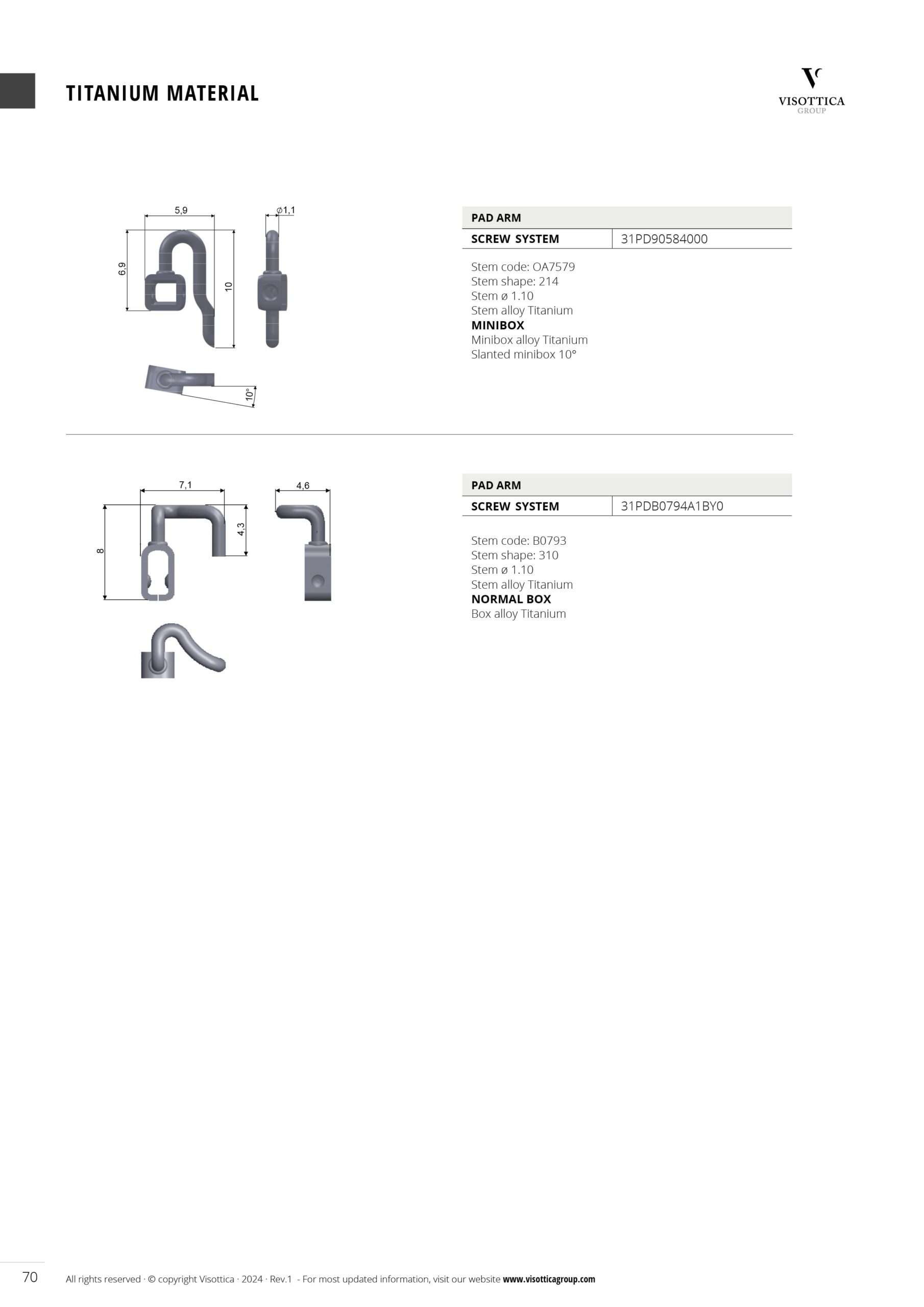 Screw and Click System | Pad Arms - Titanium Material
