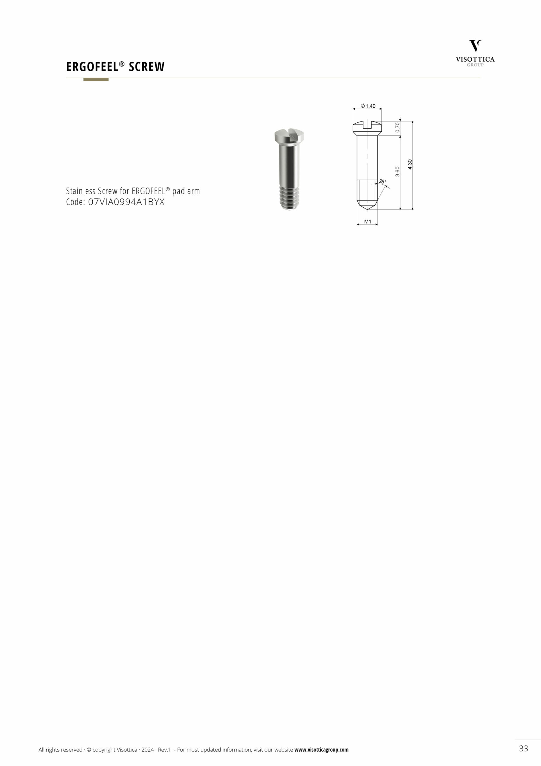 Ergofeel System - Stainless Screw for Ergofeel Pad Arm