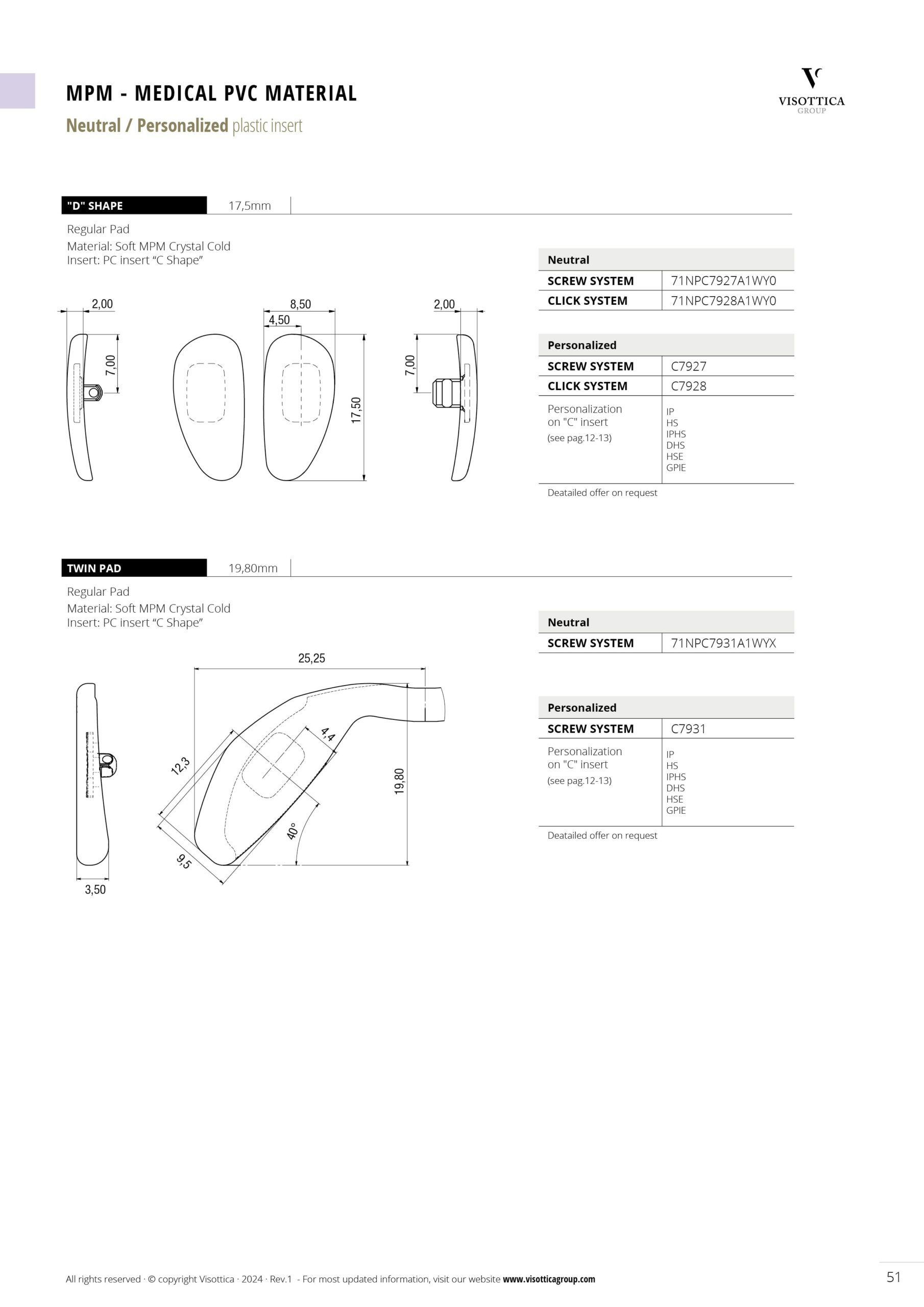Screw and Click System | Nose Pads - MPM - Medical PVC Material - Neutral / Personalized Plastic Insert Screw and Click System | Nose Pads - MPM - Medical PVC Material - Neutral / Personalized Plastic Insert