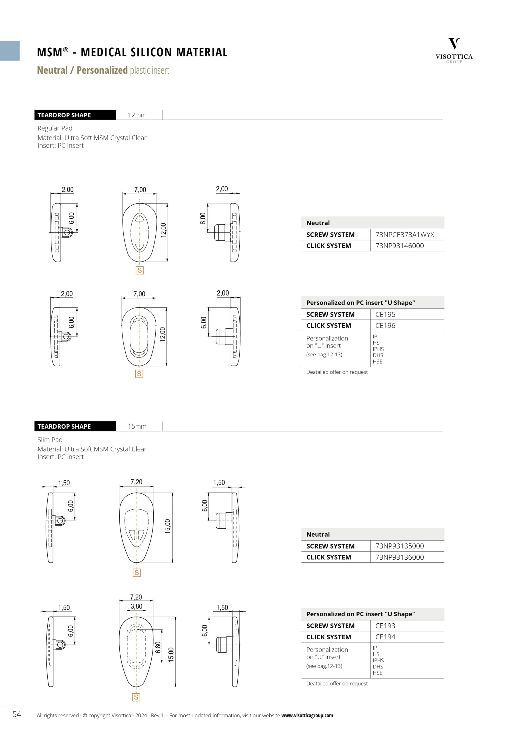 Screw and Click System | Nose Pads - MSM - Medical Silicon Material - Neutral / Personalized Plastic Insert Screw and Click System | Nose Pads - MSM - Medical Silicon Material - Neutral / Personalized Plastic Insert
