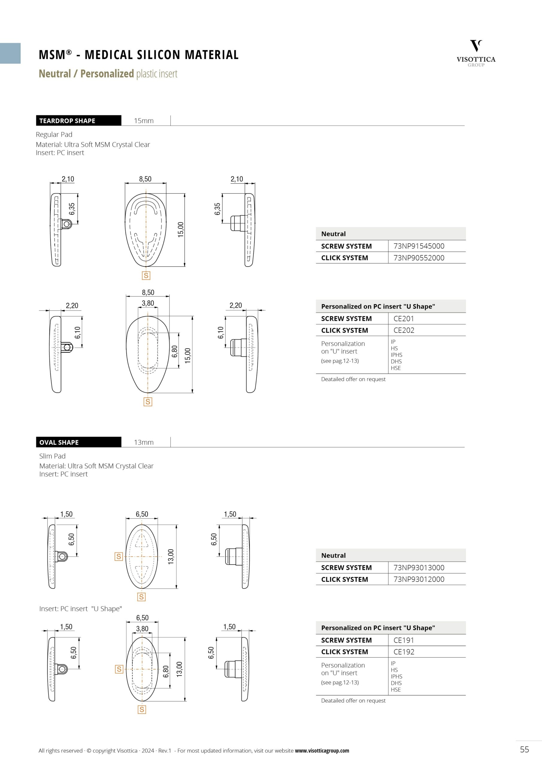 Screw and Click System | Nose Pads - MSM - Medical Silicon Material - Neutral / Personalized Plastic Insert Screw and Click System | Nose Pads - MSM - Medical Silicon Material - Neutral / Personalized Plastic Insert
