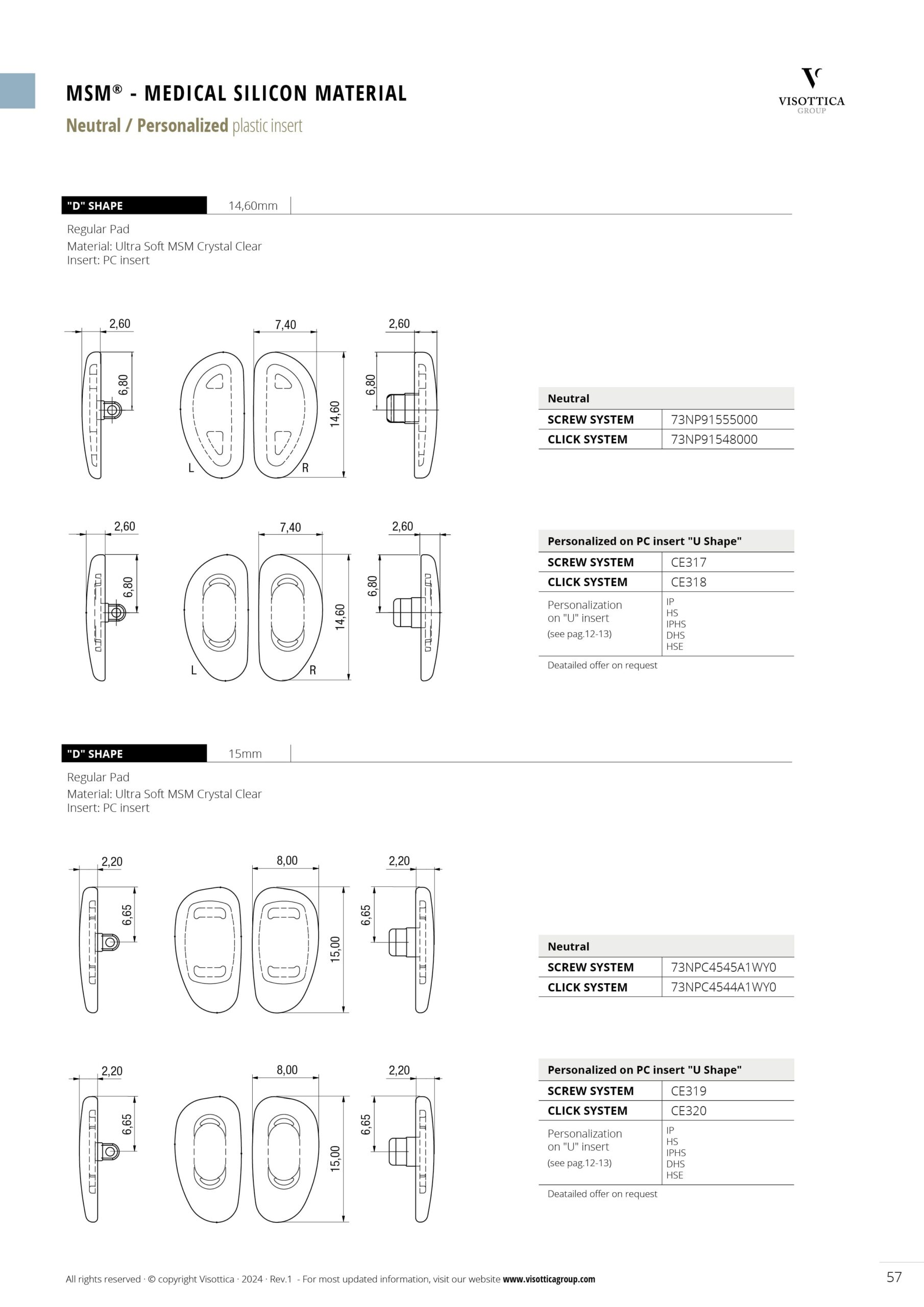 Screw and Click System | Nose Pads - MSM - Medical Silicon Material - Neutral / Personalized Plastic Insert Screw and Click System | Nose Pads - MSM - Medical Silicon Material - Neutral / Personalized Plastic Insert